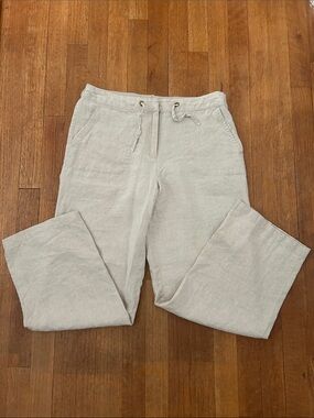 Charter Club Luxury Light Beige Drawstring Linen Blend Pants M